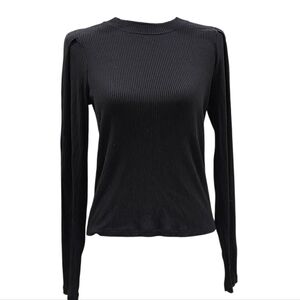 Soft Joie Ribbed Crewneck Long Sleeve Top Shirt Black Small